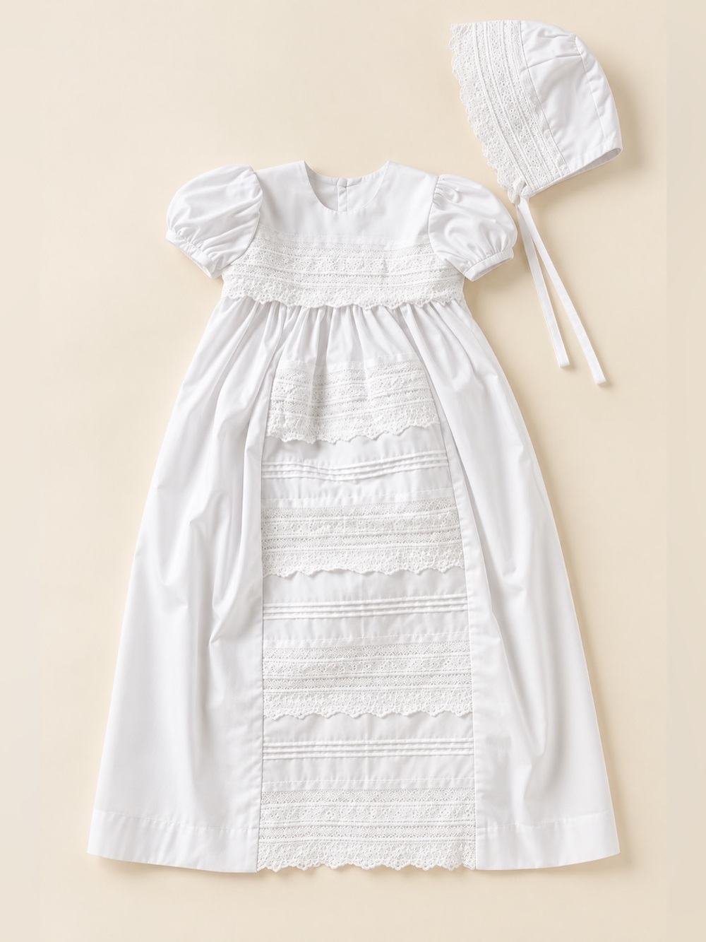 NWT Edgehill Collection Baby Girls Lace Christening Baptism Gown Bonnet Set 3-6